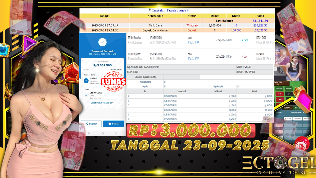 BUKTI JACKPOT SLOT PP LIVE MEGAWHEEL TERPERCAYA DI INDONESIA TGL 23-09-2025
