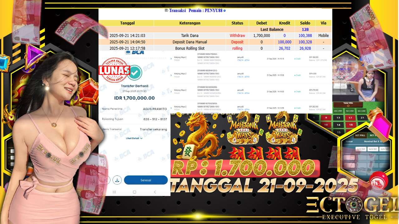 BUKTI JACKPOT SLOT MAHJONG WAYS 2 TERPERCAYA DI INDONESIA TGL 21-09-2025