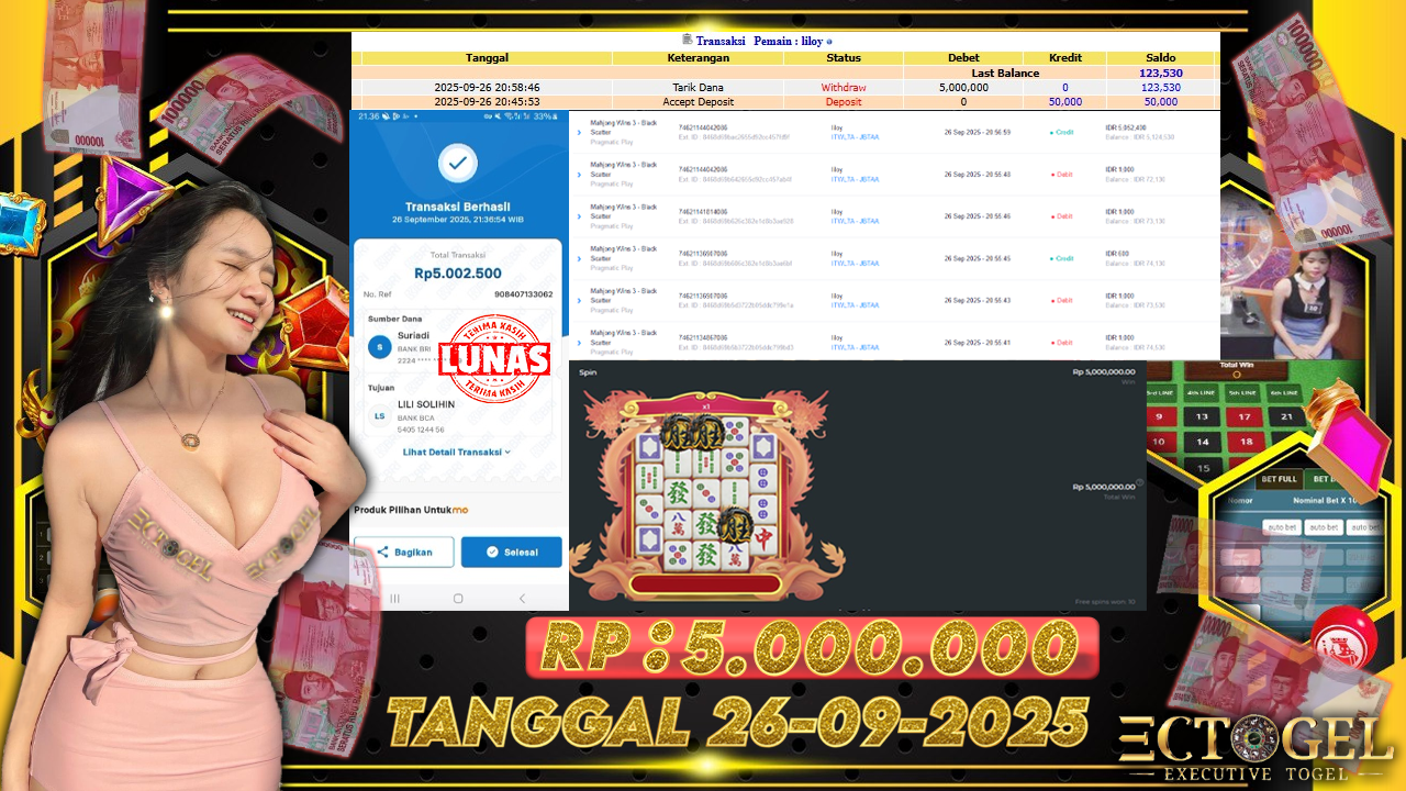 BUKTI JACKPOT SLOT PRAGMATIC PLAY MAHJONG WAYS 3 SCATTER HITAM TERPERCAYA DI INDONESIA TGL 26-09-2025