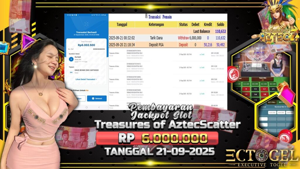BUKTI JACKPOT SLOT  TREASURES OF AZTEC TERPERCAYA DI INDONESIA TGL 21-09-2025