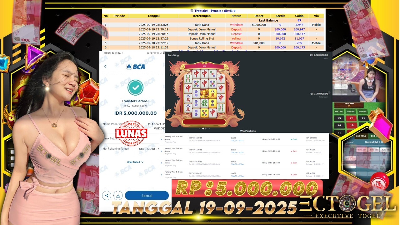 BUKTI JACKPOT SLOT PRAGMATIC PLAY MAHJHONG WAYS 3 TERPERCAYA DI INDONESIA TGL 19-09-2025