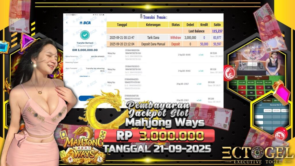 BUKTI JACKPOT SLOT MAHJONG WAYS TERPERCAYA DI INDONESIA TGL 21-09-2025