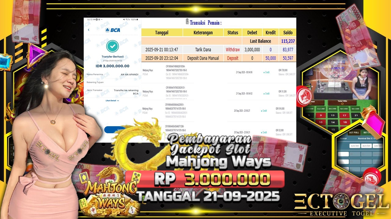 BUKTI JACKPOT SLOT MAHJONG WAYS TERPERCAYA DI INDONESIA TGL 21-09-2025