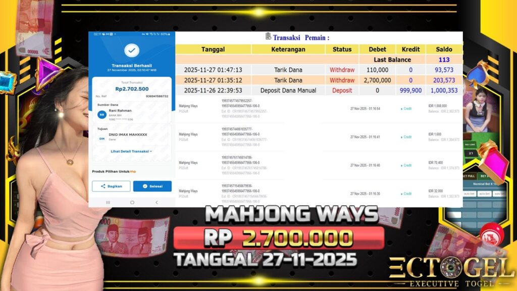 BUKTI JACKPOT SLOT MAHJONG WAYS  TERPERCAYA DI INDONESIA TGL 27-11-2025