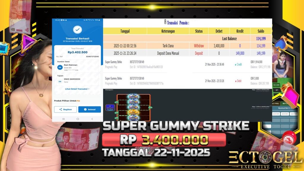 BUKTI JACKPOT SLOT SUPER GUMMY STRIKE TERPERCAYA DI INDONESIA TGL 22-11-2025