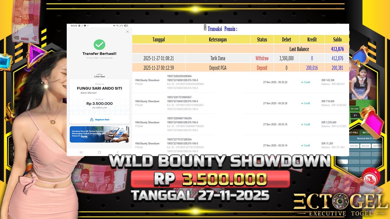 BUKTI JACKPOT SLOT WILD BOUNTY SHOWDOWN TERPERCAYA DI INDONESIA TGL 27-11-2025