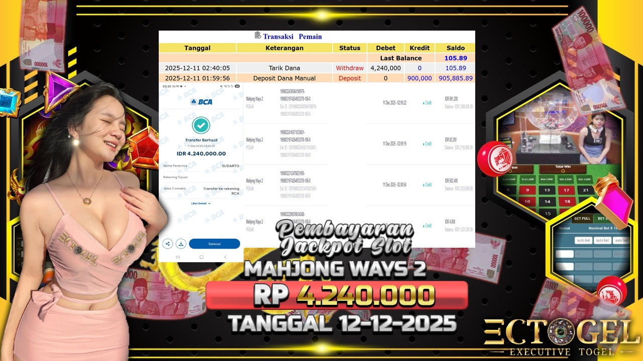 BUKTI JACKPOT SLOT MAHJONG WAYS 2 TERPERCAYA DI INDONESIA TGL 11-12-2025