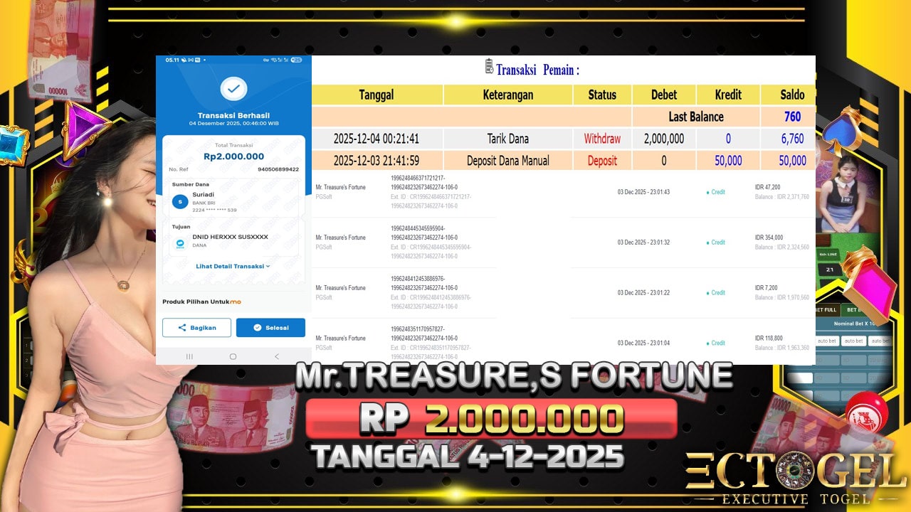 BUKTI JACKPOT SLOT MR.TREASURE FORTUNE TERPERCAYA DI INDONESIA TGL 03-12-2025